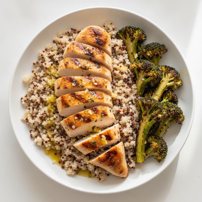 Grilled Chicken Breast with Quinoa and Roasted Broccoli