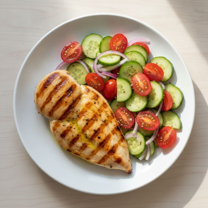 Grilled Chicken Breast with Cucumber Tomato Salad