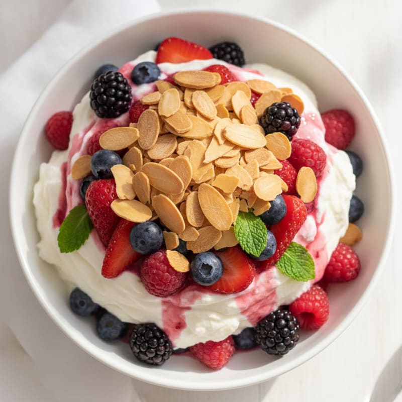 Greek Yogurt Protein Parfait with Mixed Berries and Almonds