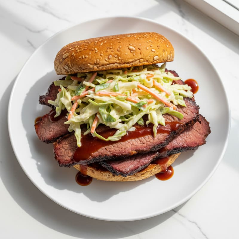 Smoky BBQ Brisket Sandwich with Tangy Slaw