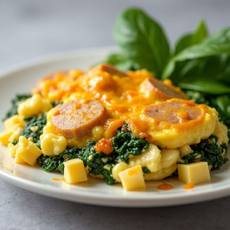 Egg White Scramble with Turkey Sausage and Sautéed Spinach