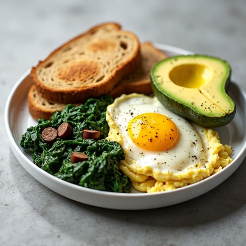 Egg White Scramble with Turkey Sausage and Sautéed Spinach