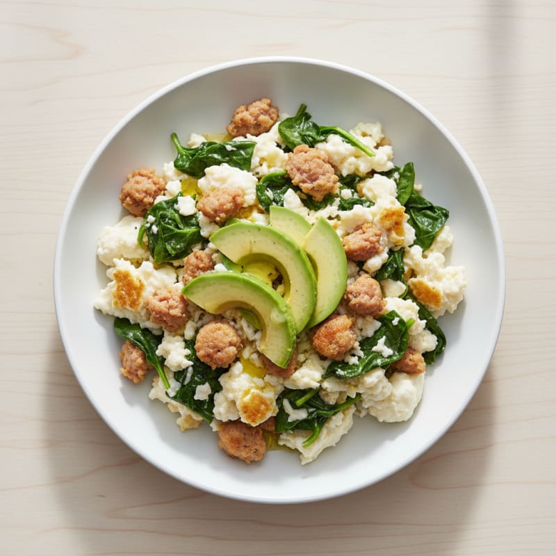 Egg White and Spinach Scramble with Turkey Sausage