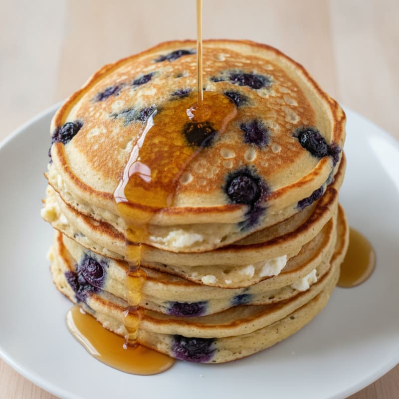 Blueberry Ricotta Pancakes with Maple Syrup