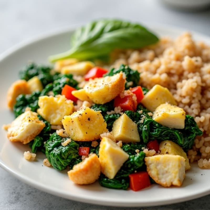 Egg White and Chicken Scramble with Sautéed Spinach