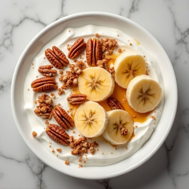 Caramelized Banana Protein Yogurt Bowl with Toasted Pecans