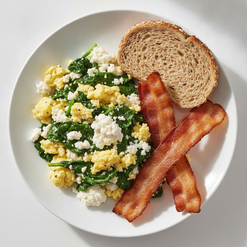 Cottage Cheese Scramble with Spinach and Turkey Bacon