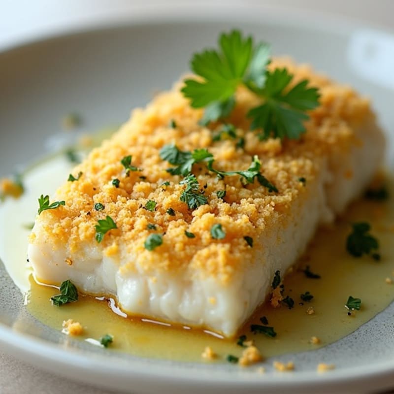 Herb-Crusted Baked Cod with Lemon Garlic Sauce