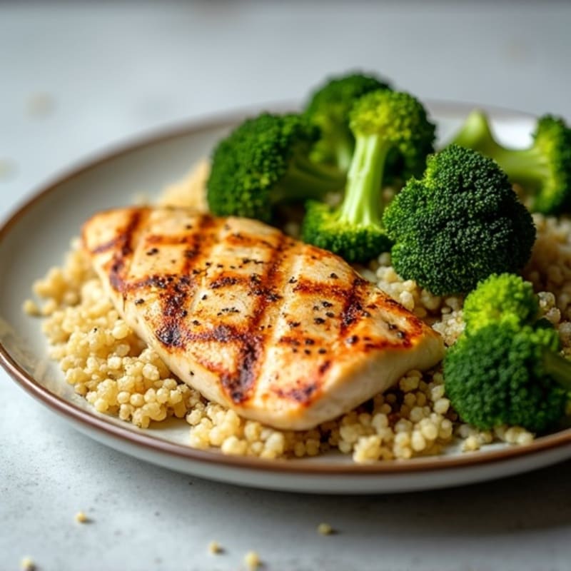 Grilled Chicken Breast with Roasted Broccoli and Quinoa