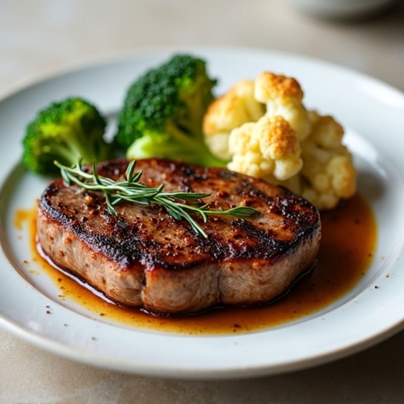 Seared Sirloin with Roasted Broccoli and Cauliflower