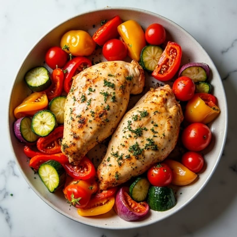 Sheet Pan Herb-Roasted Chicken with Rainbow Vegetables