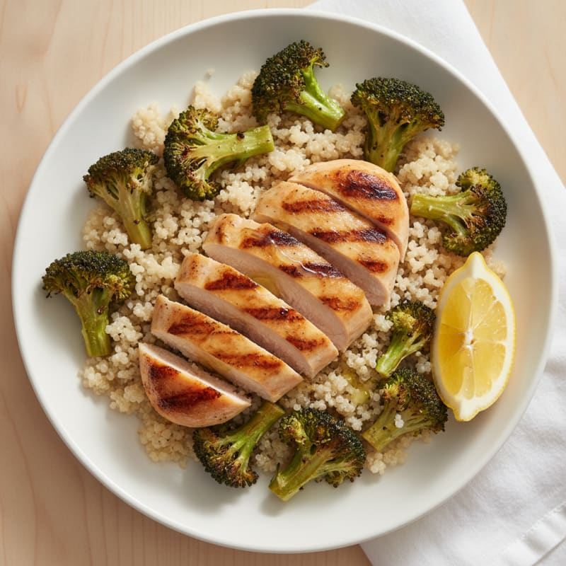 Grilled Chicken Breast with Quinoa and Roasted Broccoli