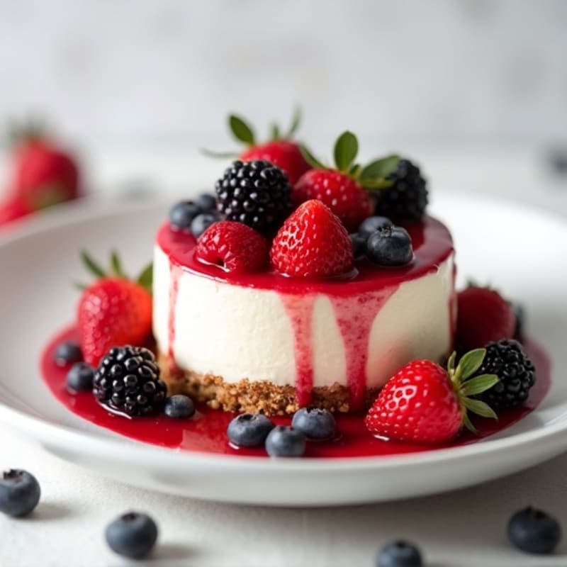 Greek Yogurt Protein Cheesecake with Mixed Berries