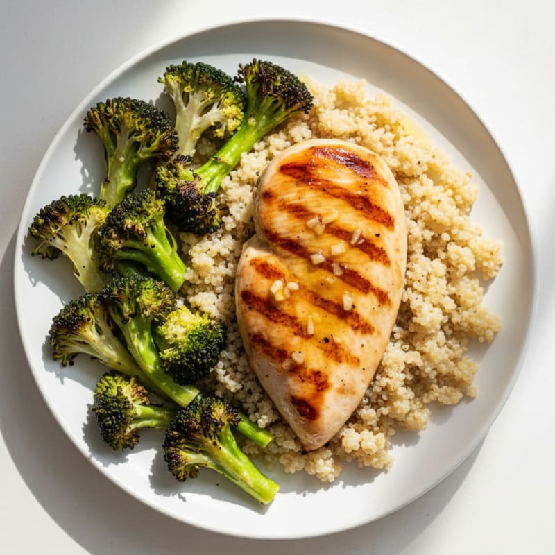Grilled Lemon-Garlic Chicken Breast with Quinoa and Roasted Broccoli