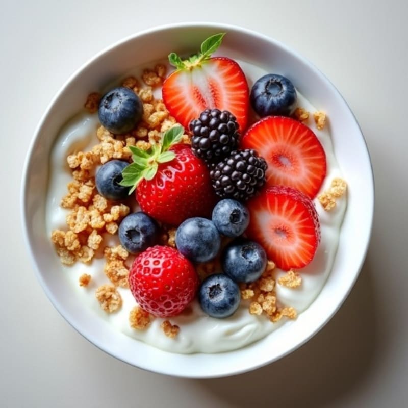 Creamy Greek Yogurt Bowl with Rice Protein Crunch and Berries