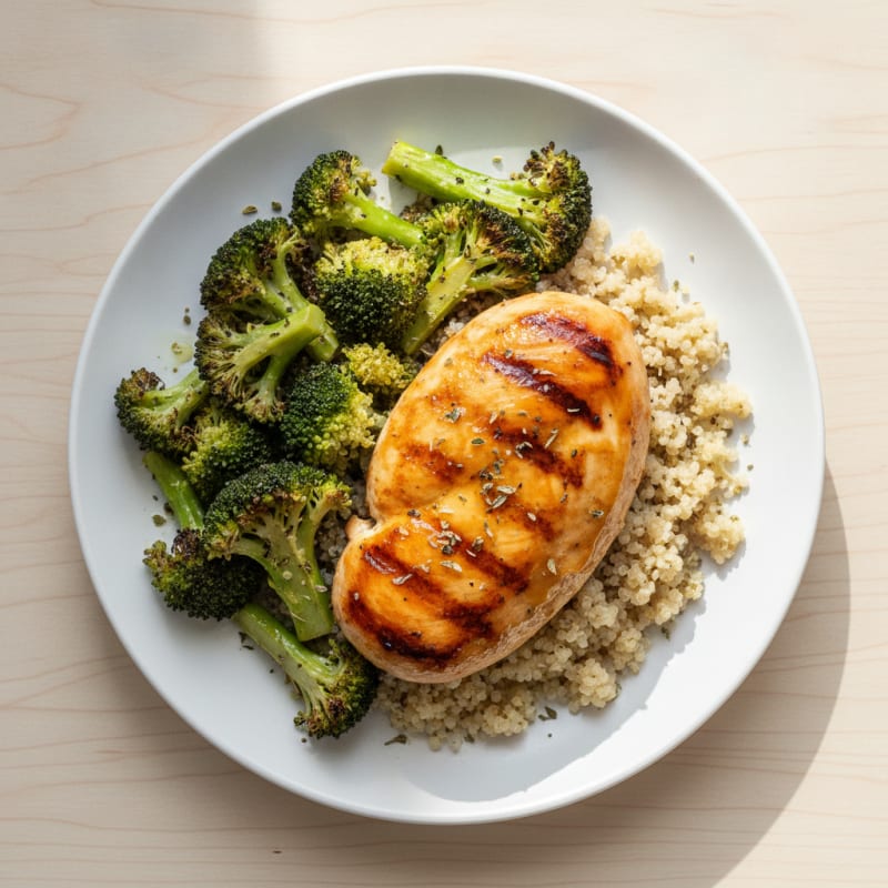 Grilled Chicken Breast with Quinoa and Roasted Broccoli
