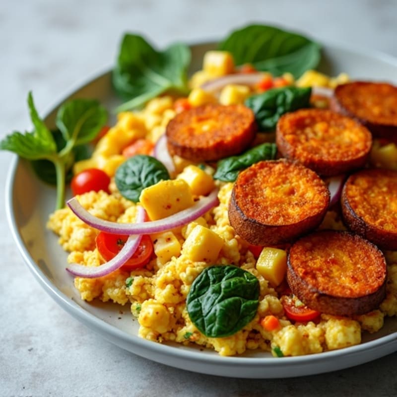 Egg and Veggie Scramble with Crispy Sweet Potatoes