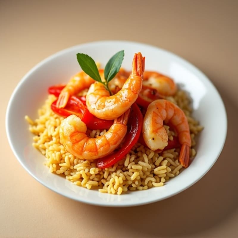 Saffron Seafood with Bell Peppers and Crispy Rice