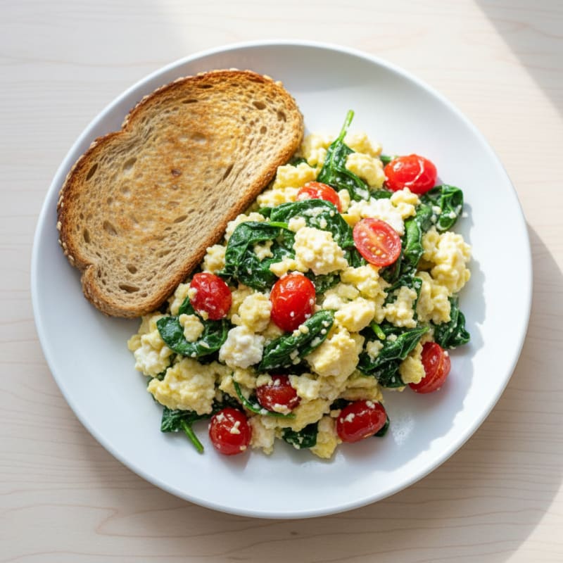Cottage Cheese Scramble with Spinach and Tomatoes