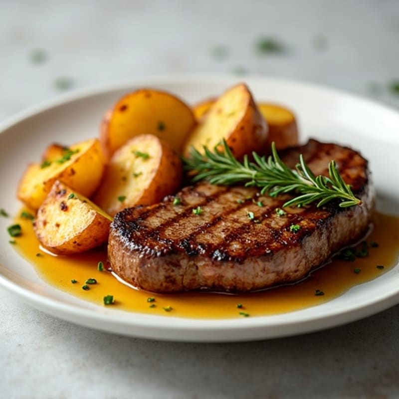 Pan-Seared Steak with Crispy Garlic Butter Roasted Potatoes