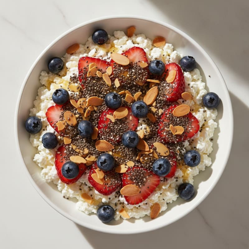 Cottage Cheese Berry Bowl with Almonds and Chia