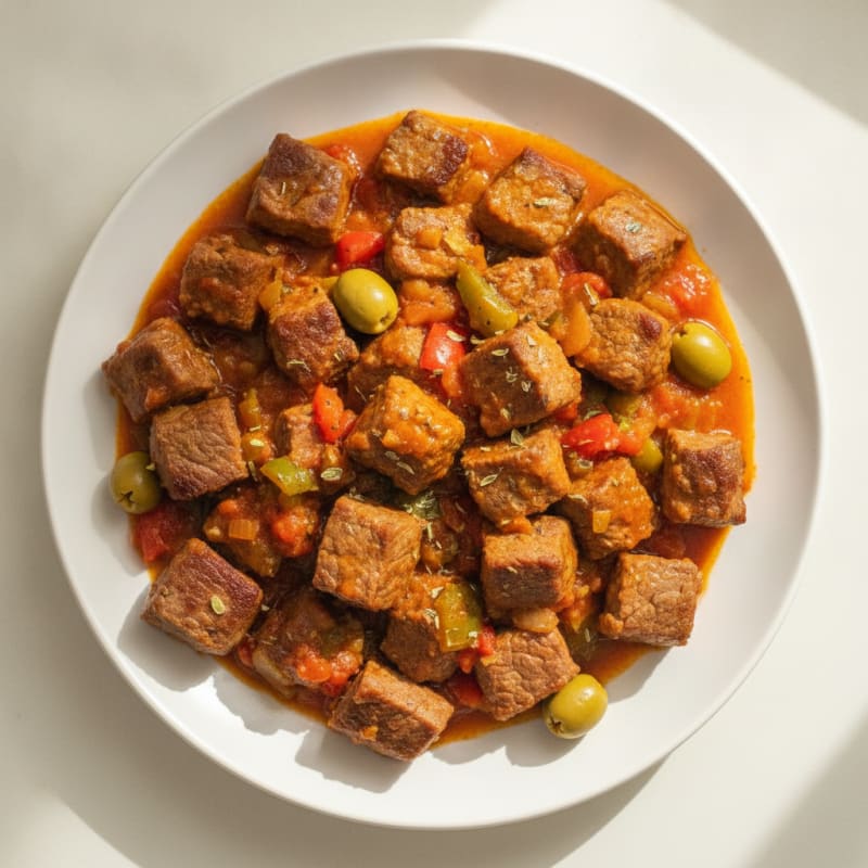 Puerto Rican Style Cubed Steak with Sofrito and Peppers