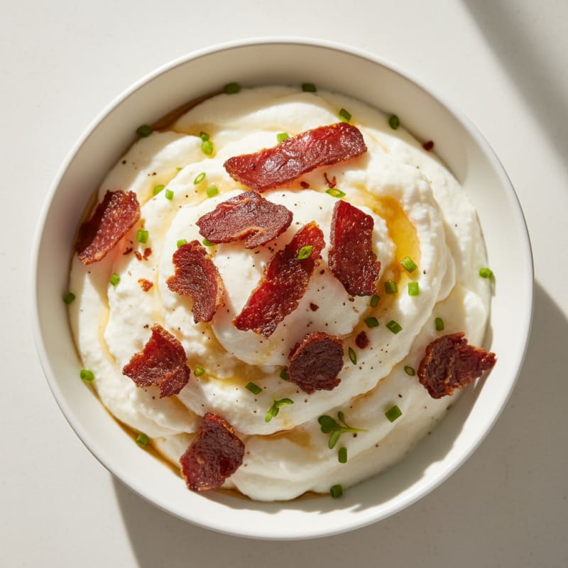 Whipped Egg White Protein Custard with Shaved Beef Jerky
