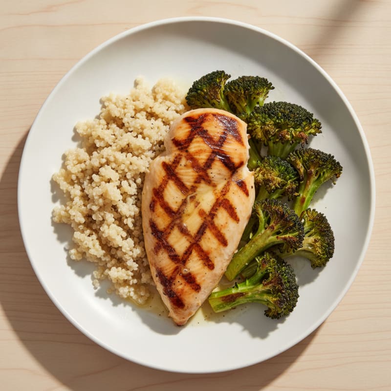 Grilled Chicken Breast with Quinoa and Roasted Broccoli