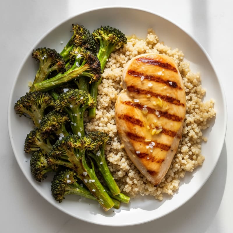 Grilled Chicken Breast with Quinoa and Roasted Broccoli