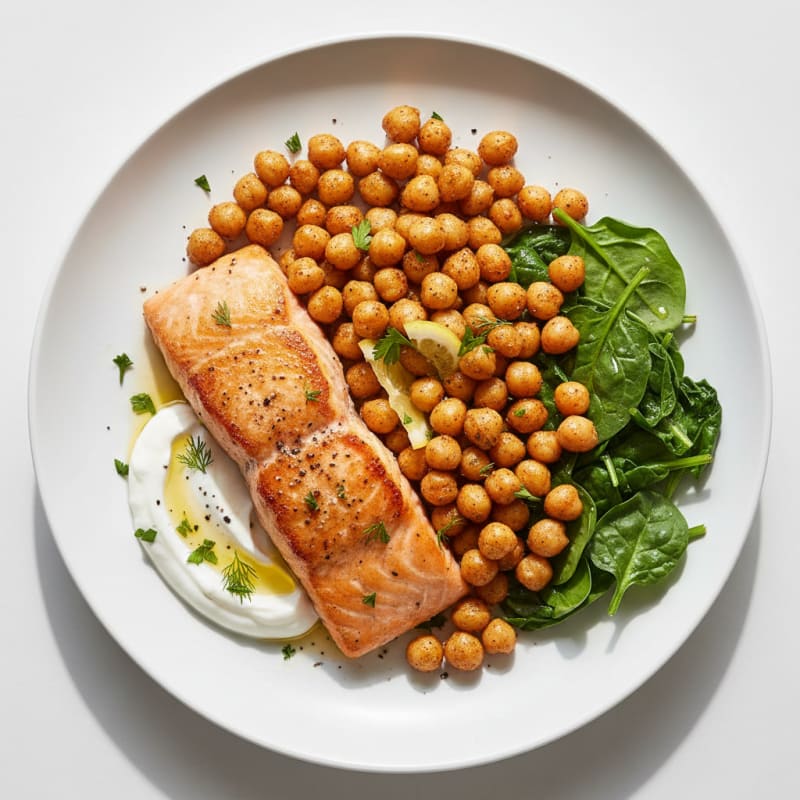 Golden Pan-Seared Salmon with Crispy Chickpeas