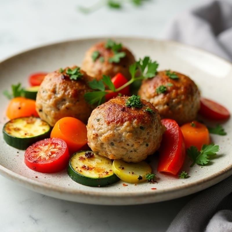 Herb-Seasoned Turkey Meatballs with Roasted Vegetables