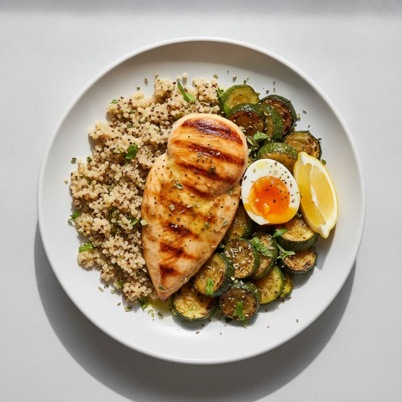 Grilled Chicken Breast with Roasted Zucchini and Quinoa