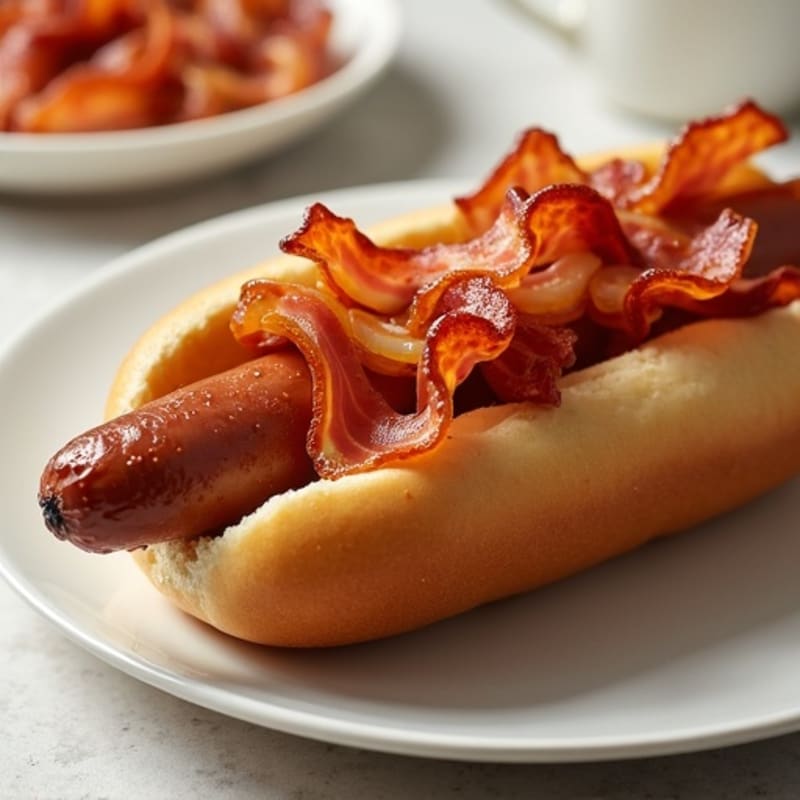 Lean Turkey Dogs with Turkey Bacon and Caramelized Onions