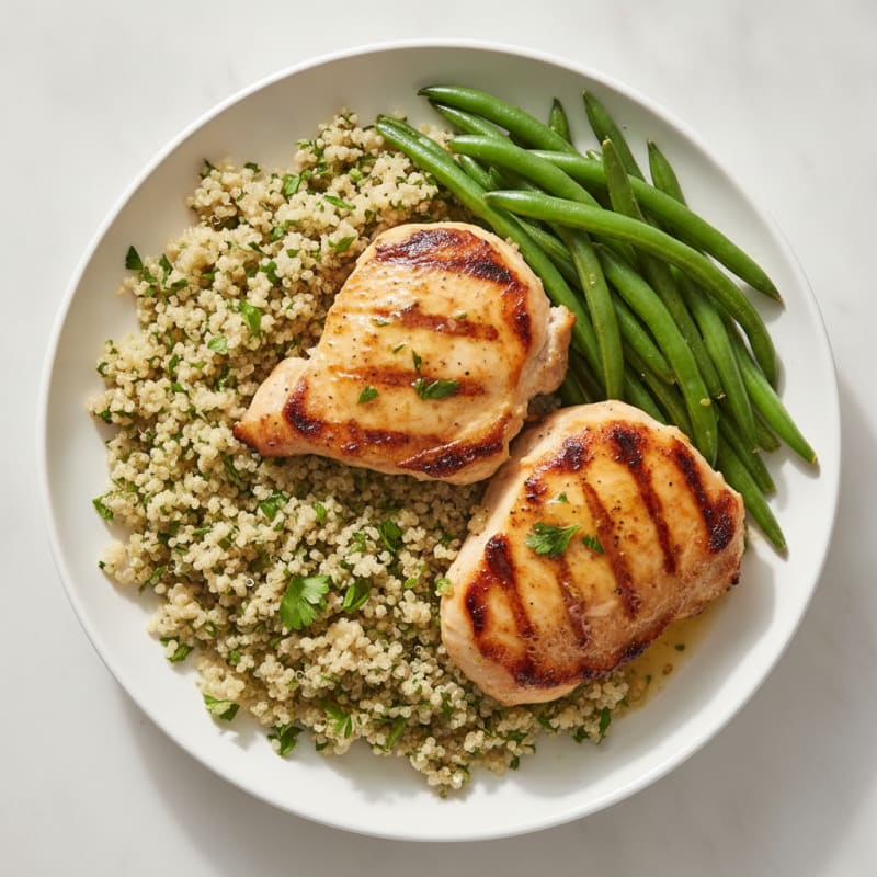 Grilled Chicken Thighs with Herb Quinoa and Steamed Green Beans