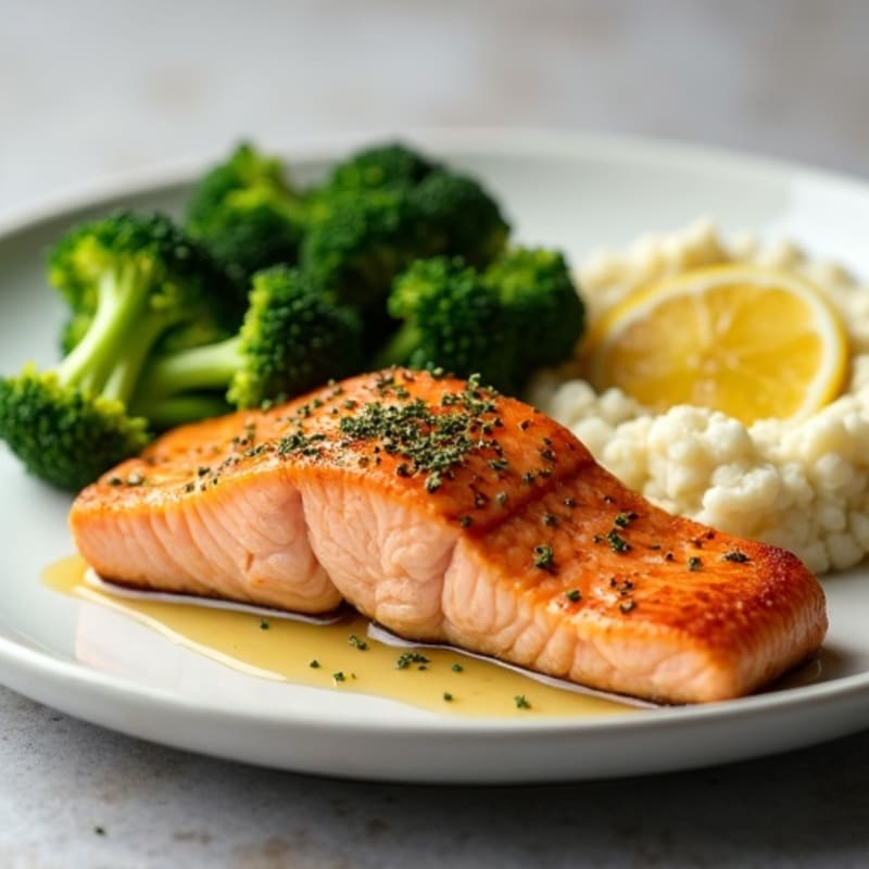 Seared Salmon with Roasted Broccoli and Cauliflower Mash
