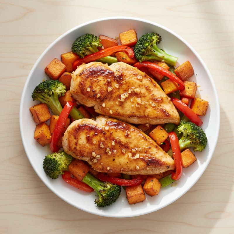 Crispy Honey-Garlic Chicken with Roasted Vegetables