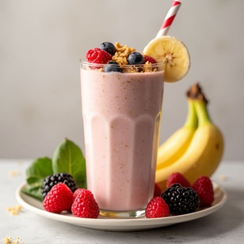 Creamy Almond Butter Protein Smoothie with Spinach and Berries