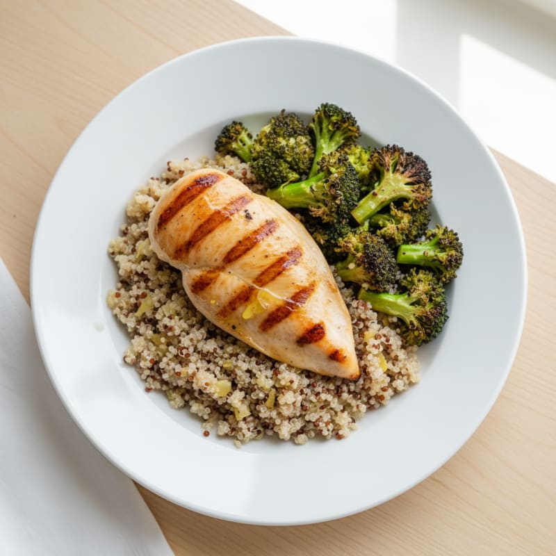 Grilled Chicken Breast with Quinoa and Roasted Broccoli