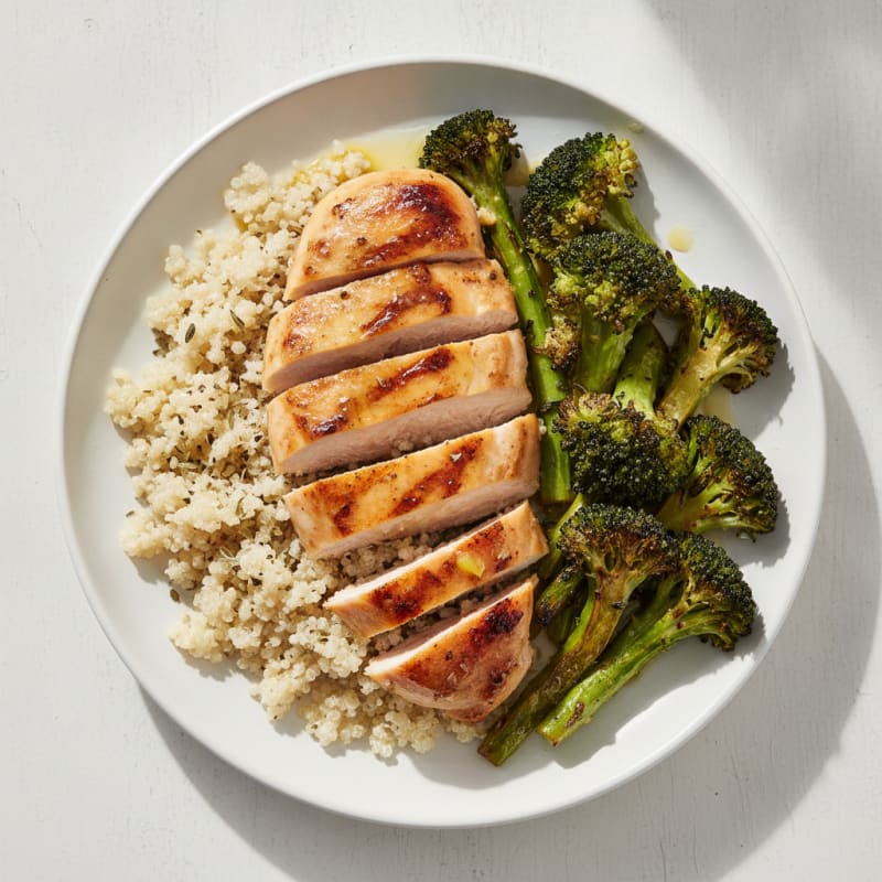 Grilled Chicken Breast with Quinoa and Roasted Broccoli