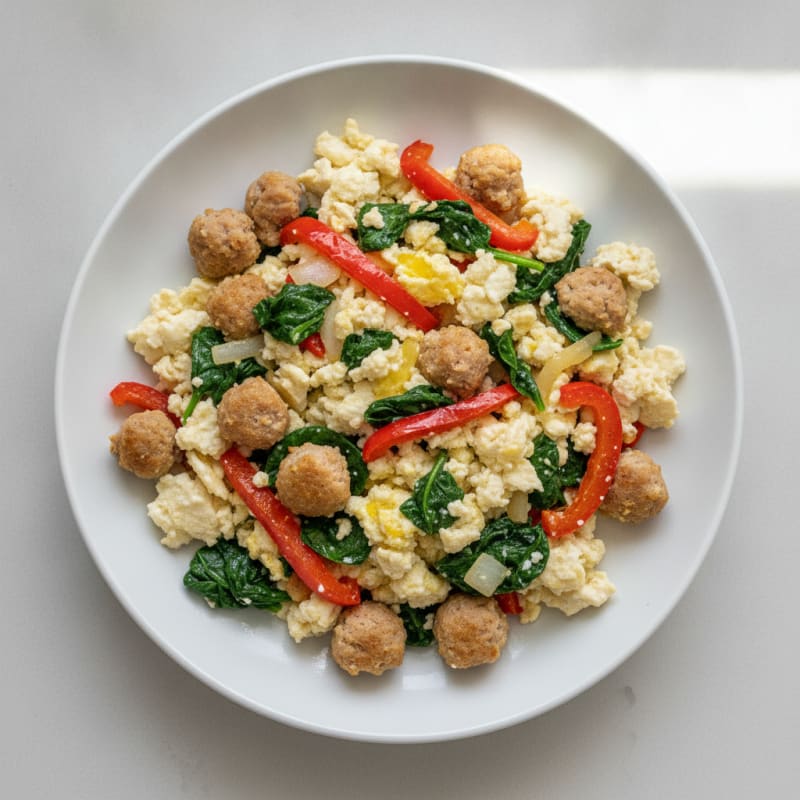Egg White and Turkey Sausage Scramble with Spinach