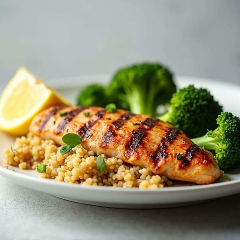 Grilled Chicken Breast with Quinoa and Roasted Broccoli