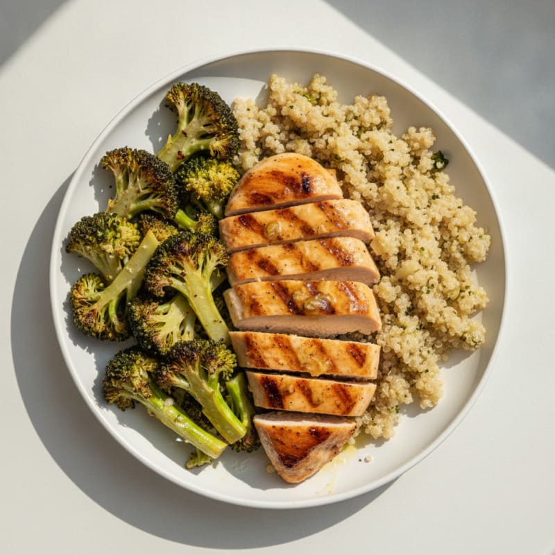 Grilled Chicken Breast with Roasted Broccoli and Quinoa