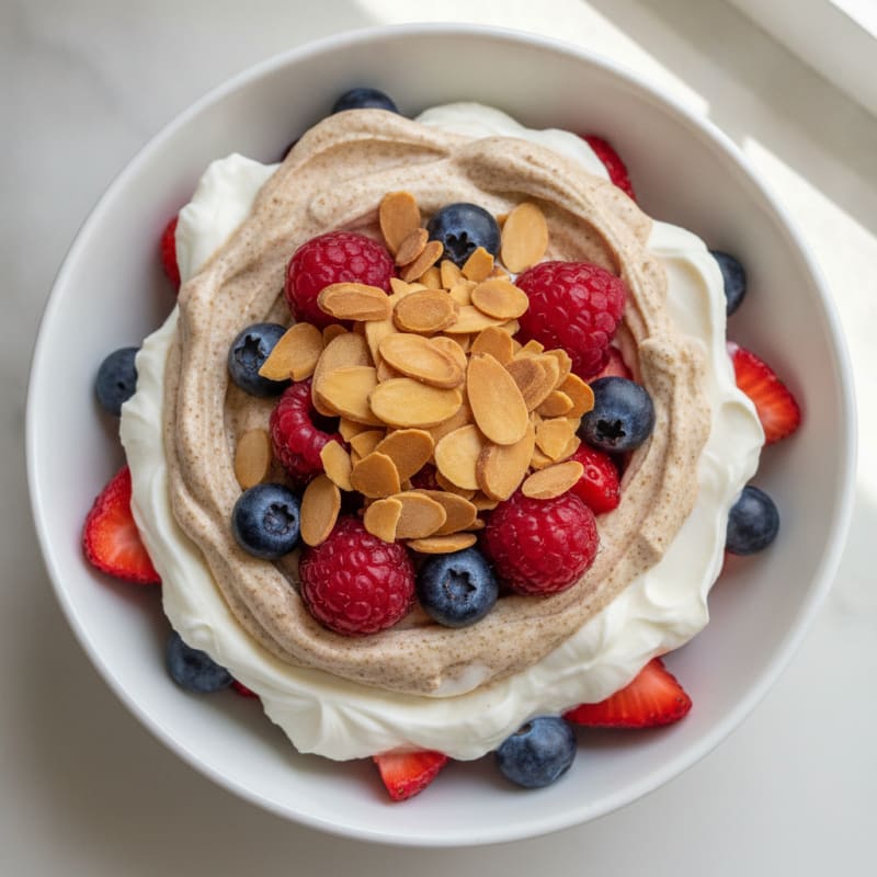 Greek Yogurt Protein Parfait with Mixed Berries and Almonds