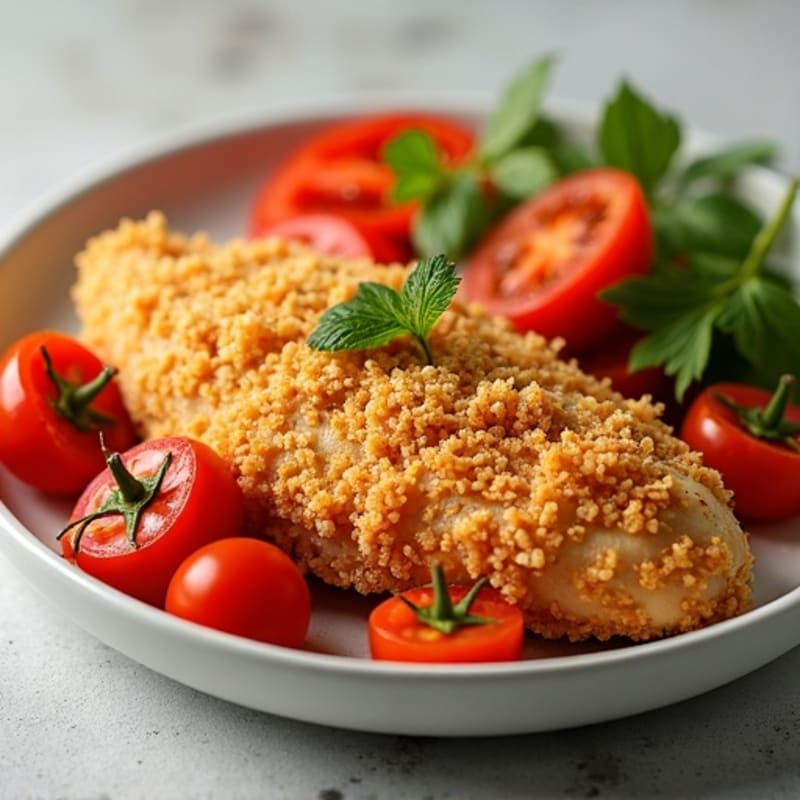 Crispy Chicken with Roasted Red Pepper and Tomato Medley