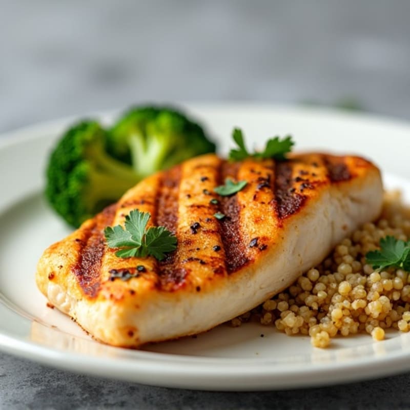 Grilled Chicken Breast with Steamed Broccoli and Quinoa