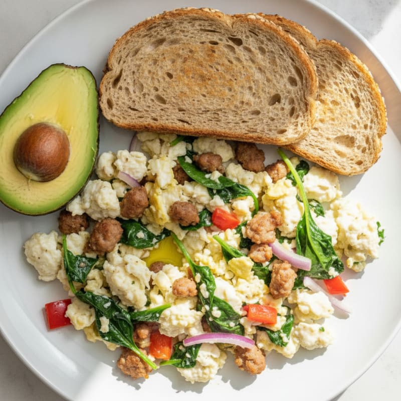 Egg White Scramble with Turkey Sausage and Spinach