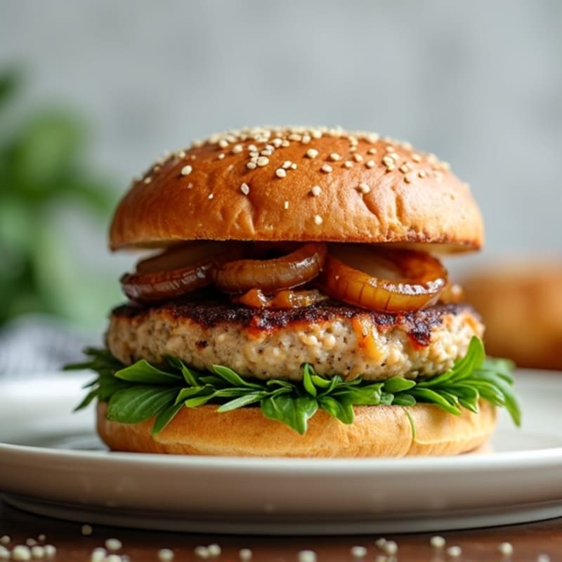 Lean Turkey Spinach Burger with Caramelized Onions