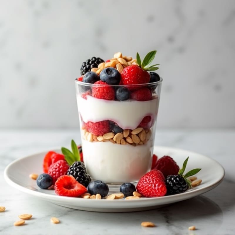 Greek Yogurt Protein Parfait with Mixed Berries and Almonds