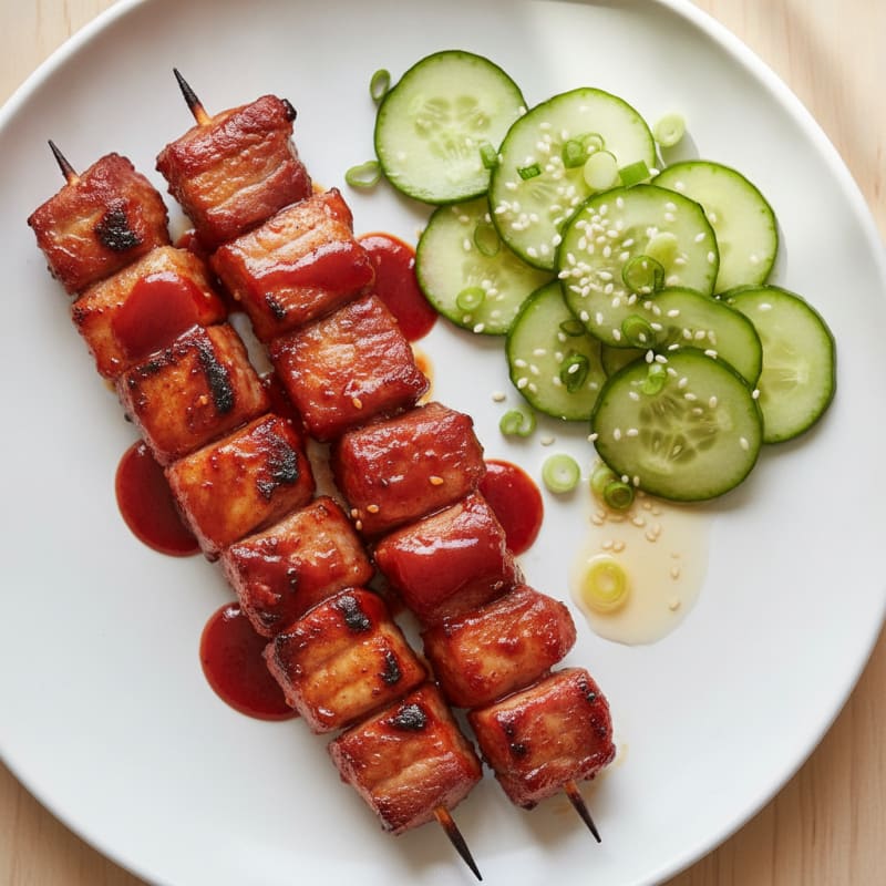 Spicy Gochujang Pork Belly Skewers