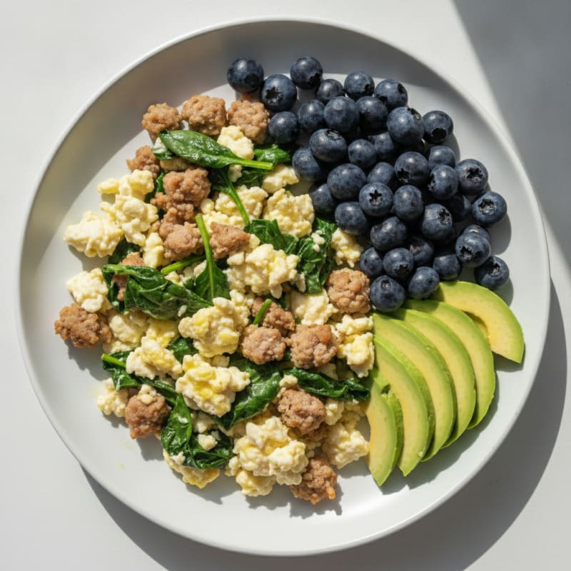 Egg White Scramble with Turkey Sausage and Spinach